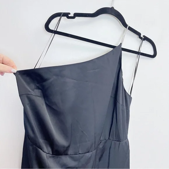 H&M Black Satin Asymmetrical One Shoulder Rhinestone Jeweled Strap Jumpsuit NWT - Picture 5 of 14